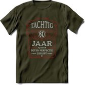 80 Jaar Legendarisch Gerijpt T-Shirt | Rood - Grijs | Grappig Verjaardag en Feest Cadeau Shirt | Dames - Heren - Unisex | Tshirt Kleding Kado | - Leger Groen - L