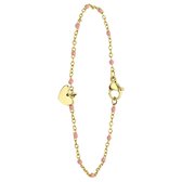 Myla - Stalen goldplated armband met hanger hart roze
