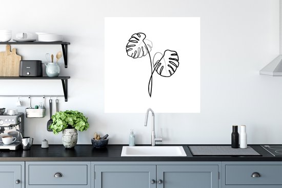 Sticker Muursticker Dessin au trait botanique - Pinceau épais - Illustration de dessin au trait botanique Plante d'intérieur Monstera - 50x50 cm - Film adhésif autocollant - Sticker mural repositionnable