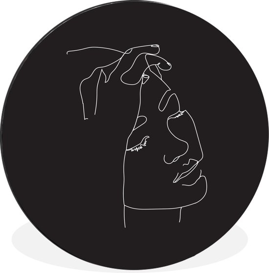 Illustration main sur visage de femme sur fond noir Cercle mural aluminium ⌀ 60 cm - tirage photo sur cercle mural / cercle vivant / cercle de jardin (décoration murale)