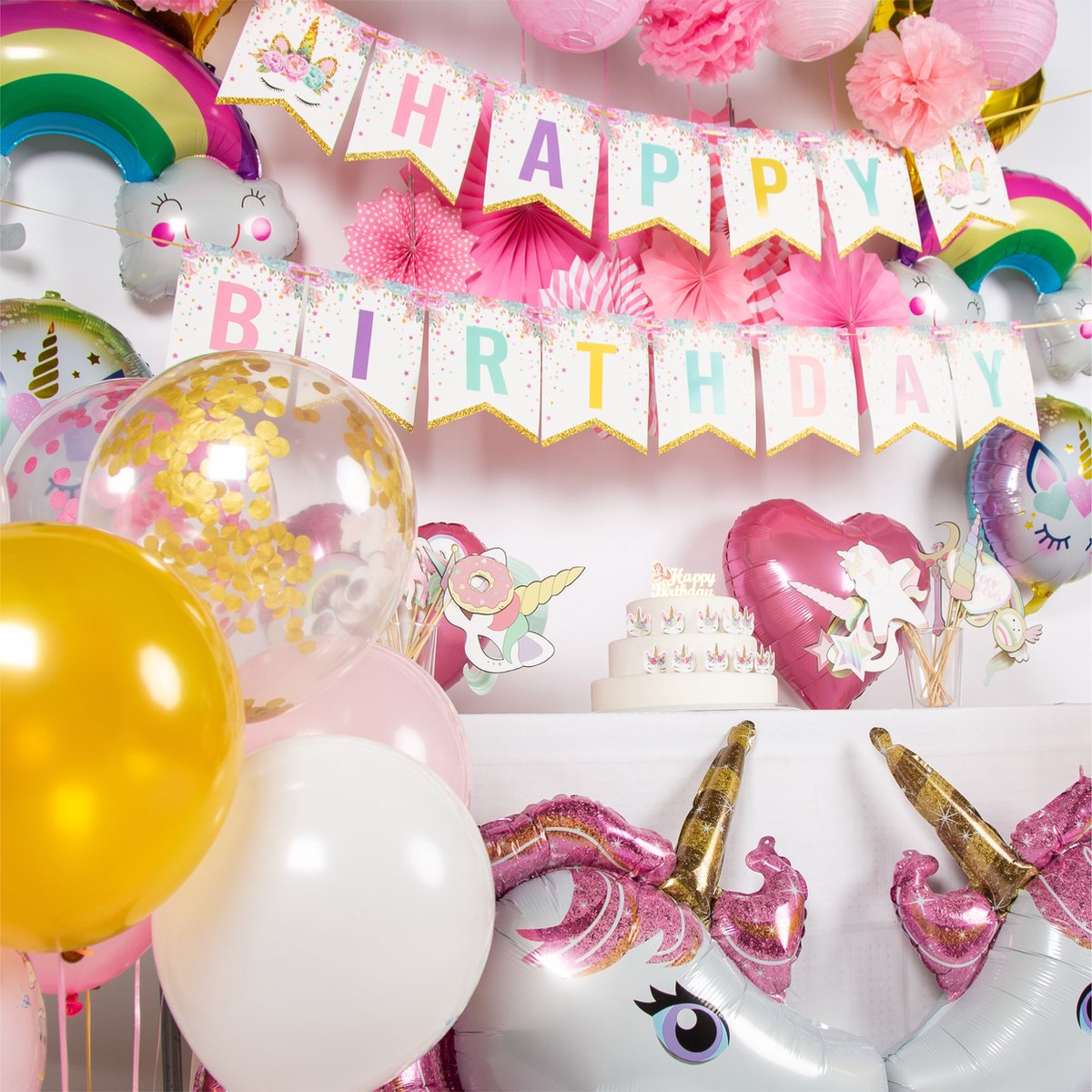 Fissaly 112 Stuks Luxe Eenhoorn Verjaardag Decoratie Versiering met Ballonnen – Unicorn Set – Kinderfeest – Feest - Feestpakket — afbeelding 4