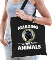 Katoenen tasje panter - zwart - volwassen + kind - amazing wild animals - boodschappentas/ gymtas/ sporttas - zwarte panters fan