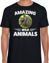 T-shirt luiaard - zwart - heren - amazing wild animals - cadeau shirt luiaard / luiaarden liefhebber XL