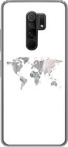 Geschikt voor Xiaomi Redmi 9 hoesje - Wereldkaart - Patronen - Zwart - Siliconen Telefoonhoesje