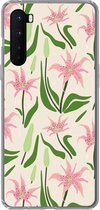 Telefoonhoesje Geschikt voor OnePlus Nord hoesje - Bloem - Roze - Blad - Siliconen Telefoonhoesje Telefoonhoesje