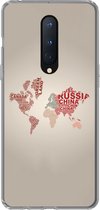 Geschikt voor OnePlus 8 hoesje - Wereldkaart - Kaart - Letters - Siliconen Telefoonhoesje