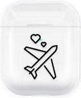 Hidzo case voor Apple's AirPods 1/2/3/4 - Hard Case - Hartjes Vliegtuig - Transparant - AirPods case