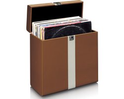 Lenco Platenkoffer - LP Opbergsysteem - Vinyl Houder voor ca. 30 platen - TTA-301BNWH - Bruin
