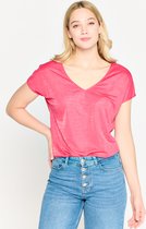 LOLALIZA T-shirt met V-hals - Fuchsia - Maat XS