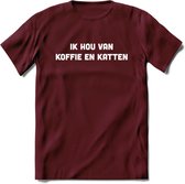 Koffie en Katten Love - Katten T-Shirt Kleding Cadeau | Dames - Heren - Unisex | Kat / Dieren shirt | Grappig Verjaardag kado | Tshirt Met Print | - Burgundy - S