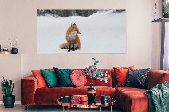 Toile Peinture Renard - Neige - Hiver - 160x80 cm - Décoration murale