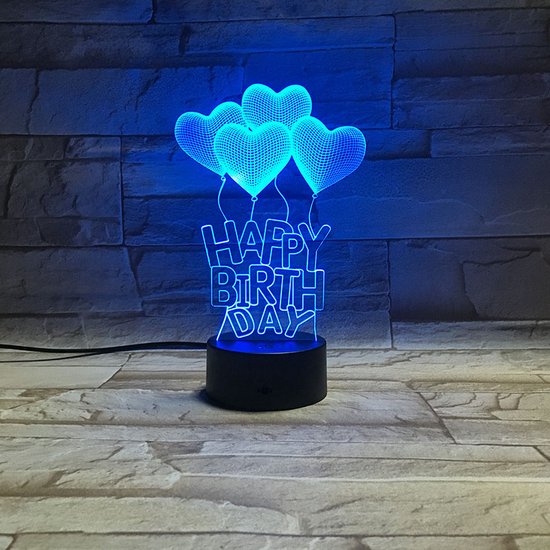 3D Led Lamp Met Gravering - RGB 7 Kleuren - Happy Birthday
