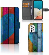 Mobile Bookcase Coque Smartphone Samsung Galaxy A53 Coeur Wood