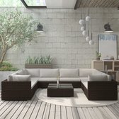 vidaXL 9-delige Loungeset met kussens poly rattan bruin