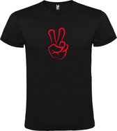 Zwart  T shirt met  "Peace  / Vrede teken" print Rood size XS