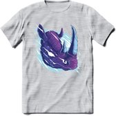 Dieren T-Shirt | Neushoorn shirt Heren / Dames | Wildlife rhino cadeau - Licht Grijs - Gemaleerd - L