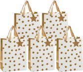 Set van 8x stuks luxe papieren giftbags/tasjes met sterretjes goud 26 x 32 x 12 cm - cadeau tassen