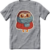 Winter uil T-Shirt Grappig | Dieren uilen Kleding Kado Heren / Dames | Animal Skateboard Cadeau shirt - Donker Grijs - Gemaleerd - XL