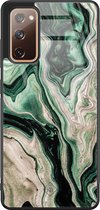 Casimoda® hoesje - Geschikt voor Samsung Galaxy S20 FE - Groen marmer / Marble - Luxe Hard Case Zwart - Backcover telefoonhoesje - Groen