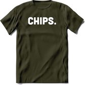 Chips - Snack T-Shirt | Grappig Verjaardag Kleding Cadeau | Eten En Snoep Shirt | Dames - Heren - Unisex Tshirt | - Leger Groen - XXL