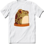 Blije kikker T-Shirt Grappig | Dieren reptielen Kleding Kado Heren / Dames | Animal Skateboard Cadeau shirt - Wit - XL