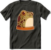 Blije kikker T-Shirt Grappig | Dieren reptielen Kleding Kado Heren / Dames | Animal Skateboard Cadeau shirt - Donker Grijs - L