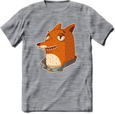 Casual vos T-Shirt Grappig | Dieren fox Kleding Kado Heren / Dames | Animal Skateboard Cadeau shirt - Donker Grijs - Gemaleerd - XXL