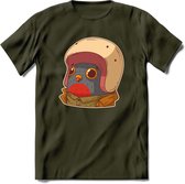 Duif met helm T-Shirt Grappig | Dieren vogel Kleding Kado Heren / Dames | Animal Skateboard Cadeau shirt - Leger Groen - XL