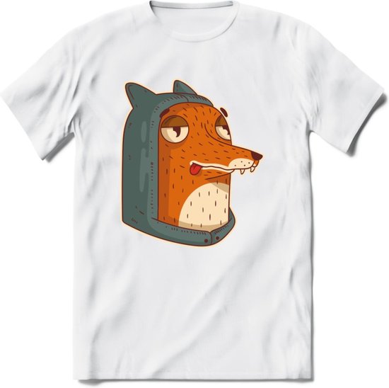 Hoodie fox T-Shirt Grappig | Dieren vos Kleding Kado Heren / Dames | Animal Skateboard Cadeau shirt - Wit - 3XL
