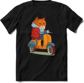 Casual scooter kat T-Shirt Grappig | Dieren katten Kleding Kado Heren / Dames | Animal Skateboard Cadeau shirt - Zwart - M