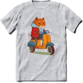 Casual scooter kat T-Shirt Grappig | Dieren katten Kleding Kado Heren / Dames | Animal Skateboard Cadeau shirt - Licht Grijs - Gemaleerd - M