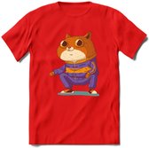 Casual kat T-Shirt Grappig | Dieren katten Kleding Kado Heren / Dames | Animal Skateboard Cadeau shirt - Rood - M