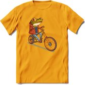 Biker kikker T-Shirt Grappig | Dieren reptiel Kleding Kado Heren / Dames | Animal Skateboard Cadeau shirt - Geel - M