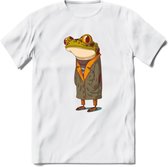 Casual kikker T-Shirt Grappig | Dieren reptiel Kleding Kado Heren / Dames | Animal Skateboard Cadeau shirt - Wit - M