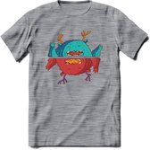 Casual monsters T-Shirt Grappig | Dieren Kleding Kado Heren / Dames | Animal Skateboard Cadeau shirt - Donker Grijs - Gemaleerd - 3XL