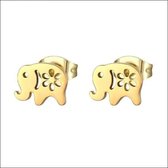 Aramat jewels ® - Zweerknopjes oorbellen olifantje bewerkt goudkleurig chirurgisch staal 9mm x 7mm