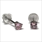 Aramat jewels ® - Zirkonia zweerknopjes hartje 3mm oorbellen roze chirurgisch staal