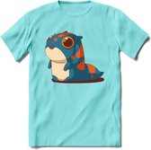 Schattige monster kat T-Shirt Grappig | Dieren katten Kleding Kado Heren / Dames | Animal Skateboard Cadeau shirt - Licht Blauw - XL