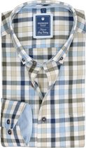 Redmond regular fit overhemd - Oxford - blauw - wit en kaki geruit - Strijkvriendelijk - Boordmaat: 43/44