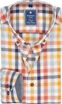 Redmond regular fit overhemd - Oxford - blauw - wit - geel en oranje geruit - Strijkvriendelijk - Boordmaat: 45/46