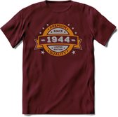 Premium Since 1944 T-Shirt | Goud - Zilver | Grappig Verjaardag Kleding Cadeau Shirt | Dames - Heren - Unisex Tshirt | - Burgundy - XXL