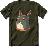 Konijn T-Shirt Grappig | Dieren konijnen Kleding Kado Heren / Dames | Animal Skateboard Cadeau shirt - Leger Groen - M