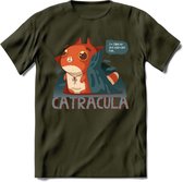 Graaf catracula T-Shirt Grappig | Dieren katten halloween Kleding Kado Heren / Dames | Animal Skateboard Cadeau shirt - Leger Groen - XL
