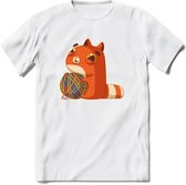 Kat en draad T-Shirt Grappig | Dieren katten Kleding Kado Heren / Dames | Animal Skateboard Cadeau shirt - Wit - 3XL