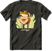 Valentijn kikker T-Shirt Grappig | Dieren Valentijnsdag Kleding Kado Heren / Dames | Animal Skateboard Cadeau shirt - Donker Grijs - XXL