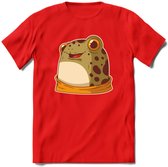 Blije kikker T-Shirt Grappig | Dieren reptielen Kleding Kado Heren / Dames | Animal Skateboard Cadeau shirt - Rood - XL