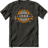 Premium Since 1922 T-Shirt | Goud - Zilver | Grappig Verjaardag Kleding Cadeau Shirt | Dames - Heren - Unisex Tshirt | - Donker Grijs - XL