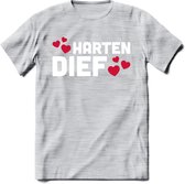 Harten Dief - Valentijn T-Shirt | Grappig Valentijnsdag Cadeautje voor Hem en Haar | Dames - Heren - Unisex | Kleding Cadeau | - Licht Grijs - Gemaleerd - L