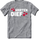 Harten Dief - Valentijn T-Shirt | Grappig Valentijnsdag Cadeautje voor Hem en Haar | Dames - Heren - Unisex | Kleding Cadeau | - Donker Grijs - Gemaleerd - XXL