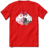 Tortelduifjes - Valentijn T-Shirt | Grappig Valentijnsdag Cadeautje voor Hem en Haar | Dames - Heren - Unisex | Kleding Cadeau | - Rood - M